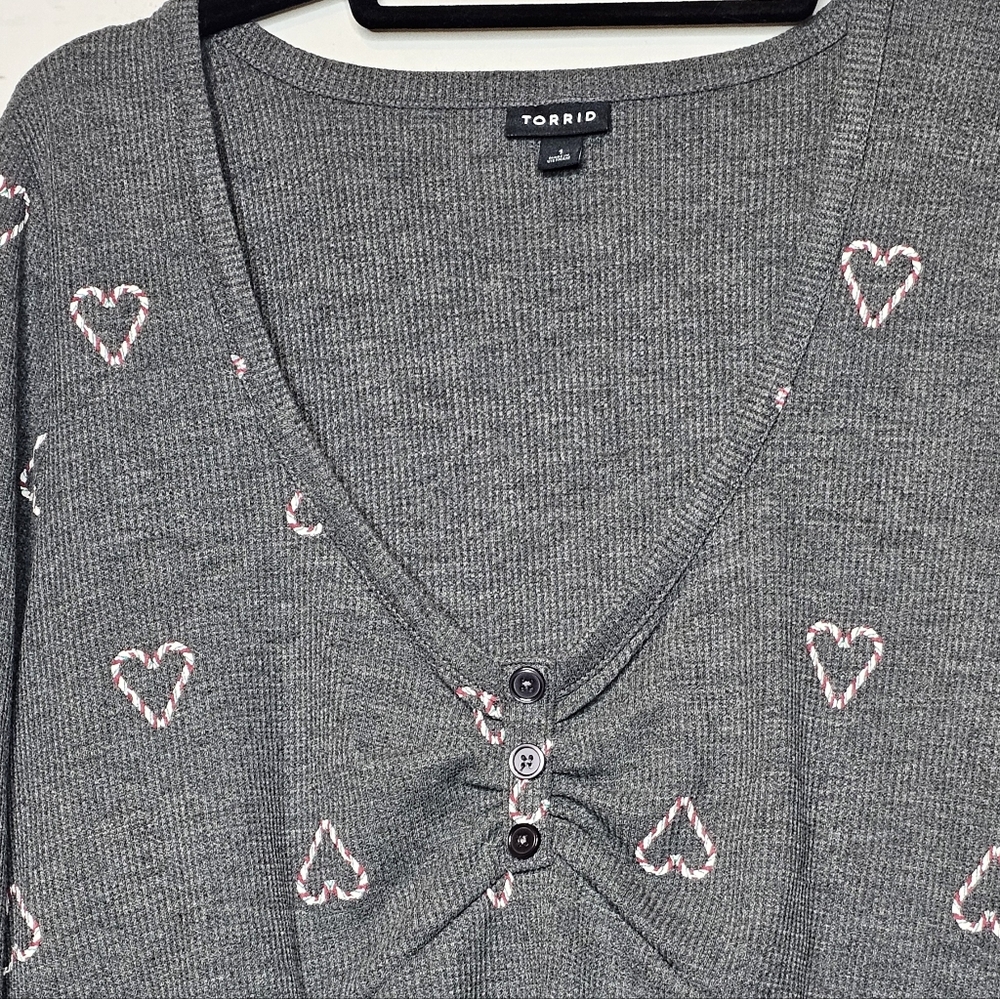 Torrid Gray Heart Patterned Sweater - image 3